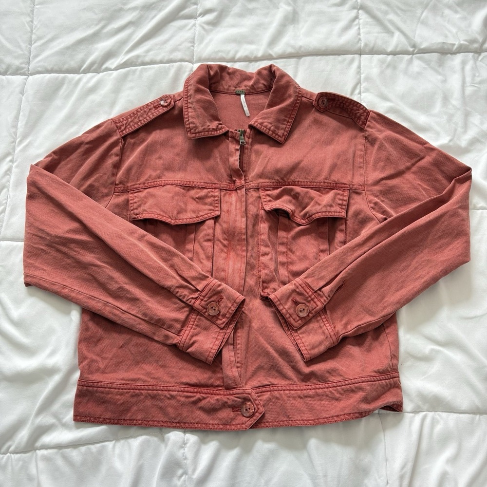 Young Fabulous Broke Utility Denim Jacket Womens Small Orange Pockets YFB Grunge